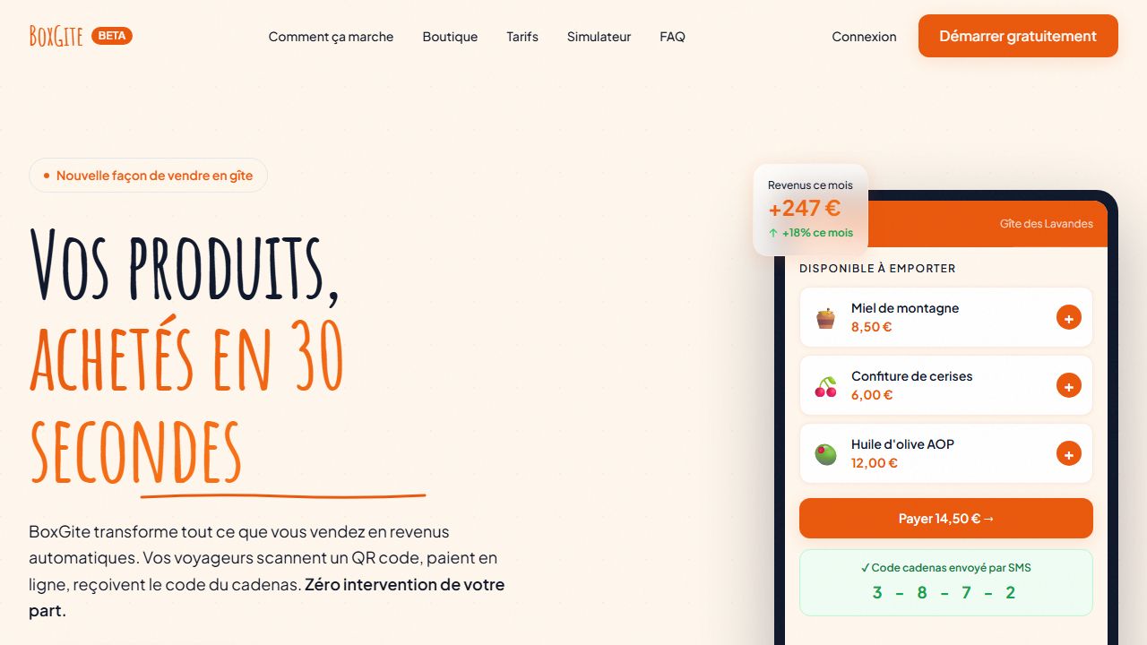 BoxGite, interface web : Vos produits locaux, achetés en 30 secondes par vos voyageurs